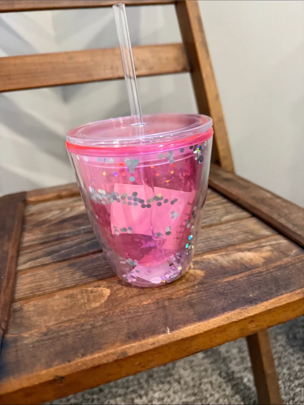 Slant Pink Glitter Insulated Tumbler with Straw - 